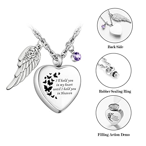 XIUDA Heart Cremation Jewelry for Ashes Urn Necklace with Birthstones Ash Necklace Memorial Cremation Necklace-I'll Hold You in My Heart Until I Hold You in Heaven
