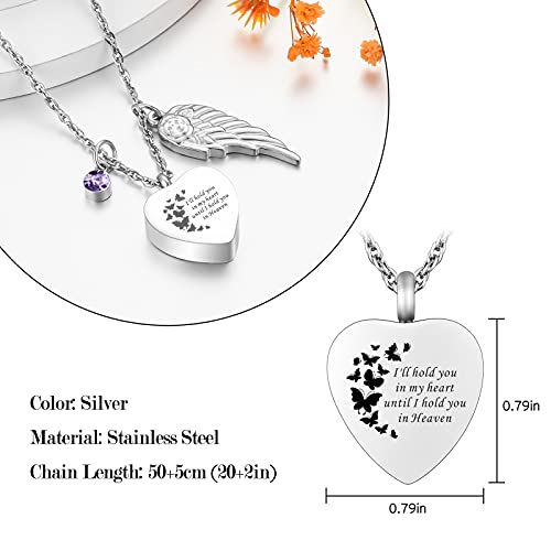 XIUDA Heart Cremation Jewelry for Ashes Urn Necklace with Birthstones Ash Necklace Memorial Cremation Necklace-I'll Hold You in My Heart Until I Hold You in Heaven