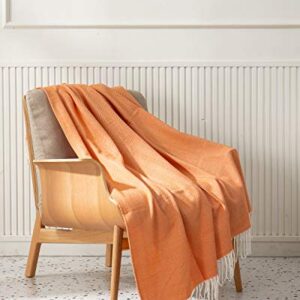 SPAOMY Herringbone Throw Blanket Faux Cashmere with Tassels Soft Cozy Lightweight Decorative Throw Blanket for Bed, Sofa, Farmhouse Outdoor- All Seasons (50x60 Inch, Orange)