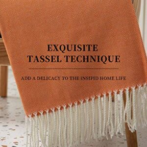 SPAOMY Herringbone Throw Blanket Faux Cashmere with Tassels Soft Cozy Lightweight Decorative Throw Blanket for Bed, Sofa, Farmhouse Outdoor- All Seasons (50x60 Inch, Orange)