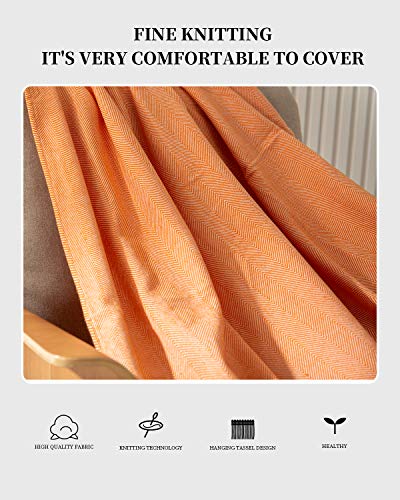 SPAOMY Herringbone Throw Blanket Faux Cashmere with Tassels Soft Cozy Lightweight Decorative Throw Blanket for Bed, Sofa, Farmhouse Outdoor- All Seasons (50x60 Inch, Orange)