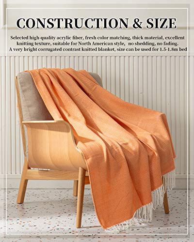 SPAOMY Herringbone Throw Blanket Faux Cashmere with Tassels Soft Cozy Lightweight Decorative Throw Blanket for Bed, Sofa, Farmhouse Outdoor- All Seasons (50x60 Inch, Orange)