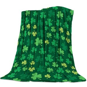 Victories Flannel Throw Blanket for All Season,St. Patrick's Day Clover Dark Green Background Cozy Plush Warm Soft Leisure Fleece Blankets for Bed Sofa Chair Decor 40x50IN