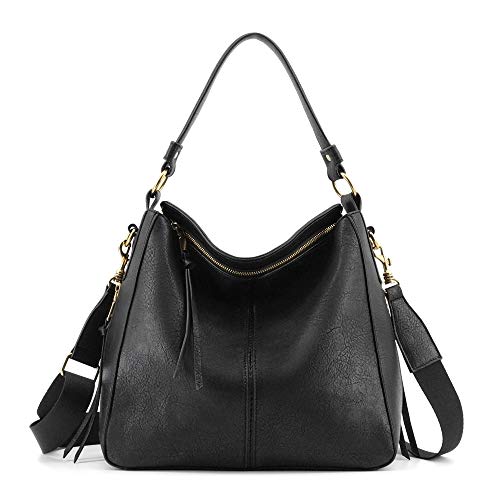 Hobo Bags for Women Roomy Women Handbags Hobo Shoulder Bags Tote PU Leather Purse with Adjustable Shoulder Strap and Tassel(Black)