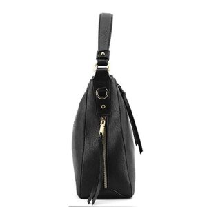 Hobo Bags for Women Roomy Women Handbags Hobo Shoulder Bags Tote PU Leather Purse with Adjustable Shoulder Strap and Tassel(Black)