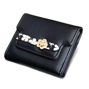topkull wallets for women rfid small womens wallet trifold flower leather ladies wallet with card holder&zipper coin purse (black)