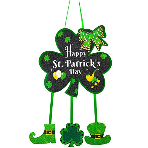 Jetec Happy St. Patrick's Day Decor Shamrock Door Sign Irish Hanging Wall Decoration Welcome Board Felt with Rope for Home Party