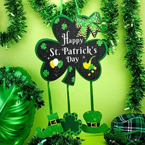 Jetec Happy St. Patrick's Day Decor Shamrock Door Sign Irish Hanging Wall Decoration Welcome Board Felt with Rope for Home Party