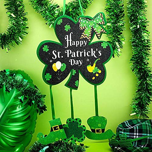 Jetec Happy St. Patrick's Day Decor Shamrock Door Sign Irish Hanging Wall Decoration Welcome Board Felt with Rope for Home Party