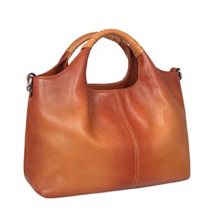 iswee genuine leather satchel purse for women purses and handbags shoulder bag designer top handle tote bag (sorrel)