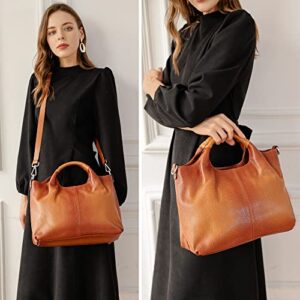 Iswee Genuine Leather Satchel Purse for Women Purses and Handbags Shoulder Bag Designer Top Handle Tote Bag (Sorrel)