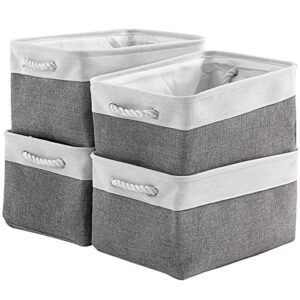 storage basket for organizing – large 4 pack fabric storage bins baskets for shelves with ropes, foldable storage cubes for closet cloth baskes toy decorative gift kids organizer(white & grey 16x12x8 inch)