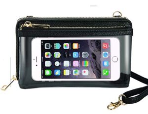 pufer clear cell phone purse wallet with touchscreen window small crossbody bags for women wristlet travel black