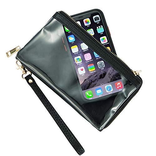 PUFER Clear Cell Phone Purse Wallet with Touchscreen Window Small Crossbody Bags for Women Wristlet Travel Black