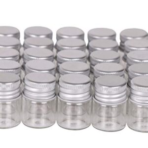 MaxMau Mini Glass Bottles with Screw Caps 5ml 24 Sets Aluminum Top Metal Lids 5 Milliliter Tiny Vials Small Jars DIY Storage Art Craft Decor