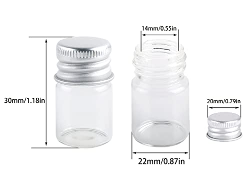 MaxMau Mini Glass Bottles with Screw Caps 5ml 24 Sets Aluminum Top Metal Lids 5 Milliliter Tiny Vials Small Jars DIY Storage Art Craft Decor