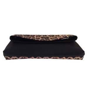 JNB Synthetic Leather Leopard Print Fold Over Clutch, Brown