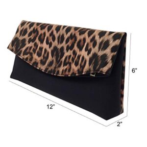 JNB Synthetic Leather Leopard Print Fold Over Clutch, Brown