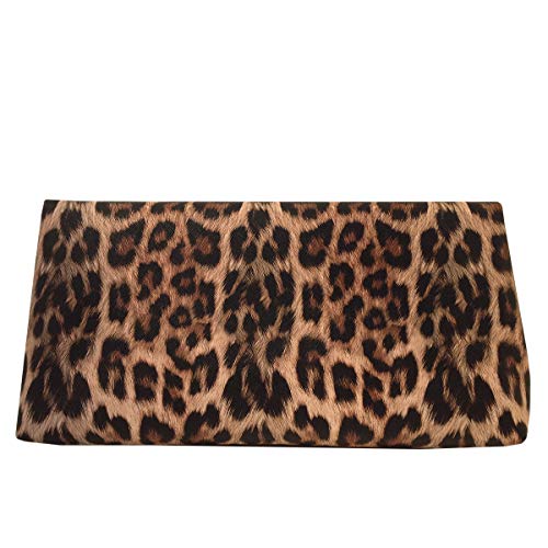 JNB Synthetic Leather Leopard Print Fold Over Clutch, Brown