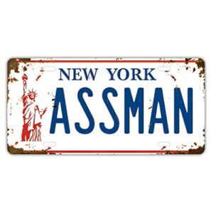 embossed prop number tag, assman, vanity license plate, seinfeld | cosmo kramer, 6×12 inch (tin, distressed)