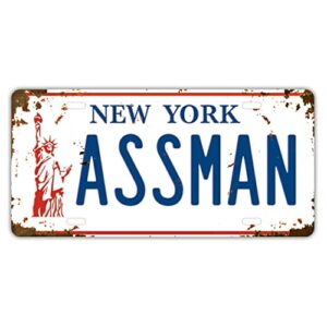 Embossed Prop Number Tag, Assman, Vanity License Plate, Seinfeld | Cosmo Kramer, 6x12 Inch (Tin, Distressed)