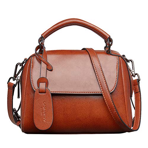 LAORENTOU Vegan Leather Small Handbags for Women Synthetic Leather Brown Purse Square Handbag Shoulder Crossbody Bags for Women