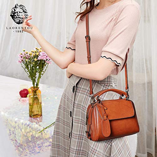 LAORENTOU Vegan Leather Small Handbags for Women Synthetic Leather Brown Purse Square Handbag Shoulder Crossbody Bags for Women