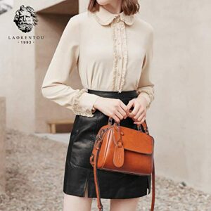 LAORENTOU Vegan Leather Small Handbags for Women Synthetic Leather Brown Purse Square Handbag Shoulder Crossbody Bags for Women