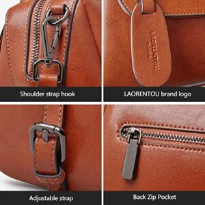 LAORENTOU Vegan Leather Small Handbags for Women Synthetic Leather Brown Purse Square Handbag Shoulder Crossbody Bags for Women