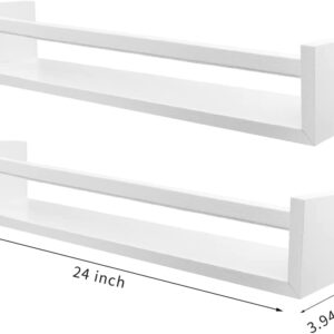 hundrecip Floating Book Shelves White 24inch Set of 2 for Nursery Bathroom Bedroom (White-24), 24 x 3.94 x 3.54 inch