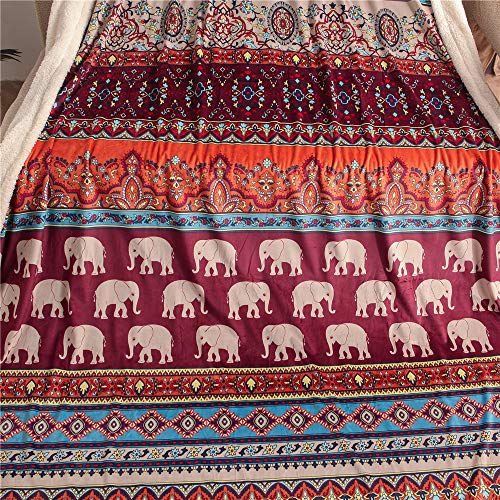 LOVINSUNSHINE Boho Throw Blankets for Couch Bohemian Elephant Soft Cozy Plush Sherpa Fleece Blanket 60x80 -