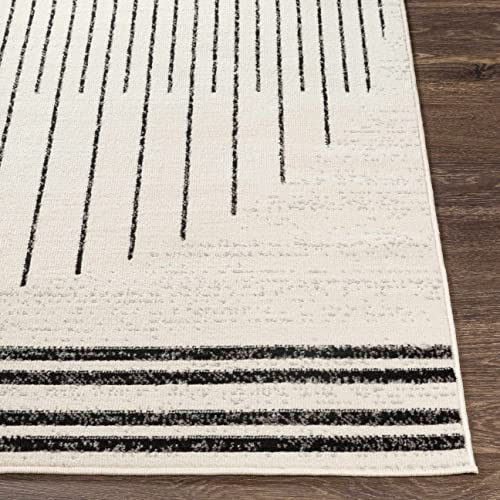 Hauteloom Angus Contemporary Bedroom Living Room Farmhouse Area Rug - Art Deco Boho Carpet - Mid Century Round Southwestern - Native American - Black, Grey, Off White, Beige - 5' x 7'