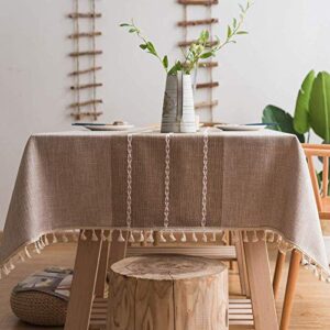 lipo waterproof tablecloth embroidery burlap linen with tassel – heavy duty wrinkle free rectangle table cloth for 6 foot tables rustic farmhouse tablecloths for outdoor party kitchen 55×86 coffee