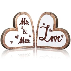 valentine’s day wooden table decoration mr and mrs sign rustic wood love sign romantic mr and mrs table centerpiece heart wedding table decoration for home anniversary party (fresh style)