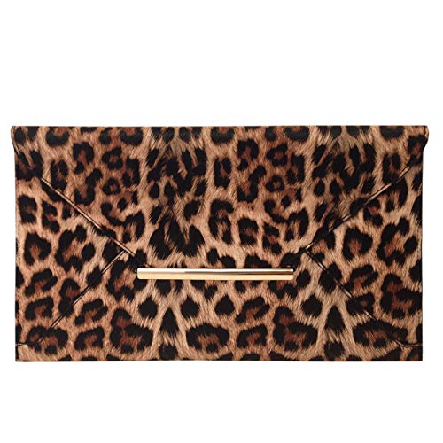 JNB Synthetic Leather Flat Envelope Leopard Print Clutch, Brown