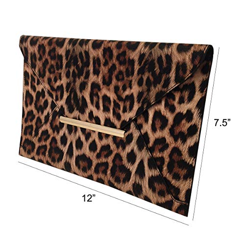 JNB Synthetic Leather Flat Envelope Leopard Print Clutch, Brown