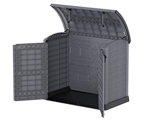 Duramax Cedargrain StoreAway 1200L Plastic Garden Storage Shed / Arc Lid - Outdoor Storage Bike Shed – Durable & Strong Construction– Ideal for Tools, Bikes, BBQs & 2X 240L Bins, 145x85x125 cm, Grey