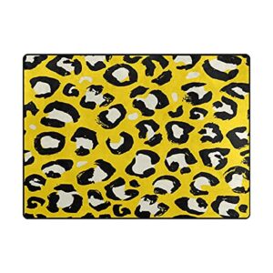 alaza black yellow leopard print non slip area rug 5′ x 7′ for living dinning room bedroom kitchen hallway office modern home decorative
