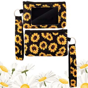 Frienda 4 Pieces Sunflower Credit Card Holder PVC Zipper Wristlet Pouch Neoprene Mini Wristlet Wallet Neoprene for Women Girls