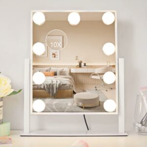nusvan vanity mirror with lights,makeup mirror with lights,3 color lighting modes detachable 10x magnification mirror touch control,360°rotation