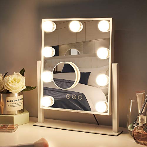 NUSVAN Vanity Mirror with Lights,Makeup Mirror with Lights,3 Color Lighting Modes Detachable 10X Magnification Mirror Touch Control,360°Rotation