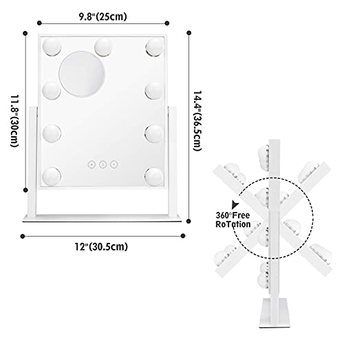 NUSVAN Vanity Mirror with Lights,Makeup Mirror with Lights,3 Color Lighting Modes Detachable 10X Magnification Mirror Touch Control,360°Rotation