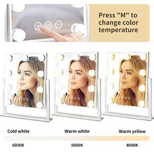 NUSVAN Vanity Mirror with Lights,Makeup Mirror with Lights,3 Color Lighting Modes Detachable 10X Magnification Mirror Touch Control,360°Rotation