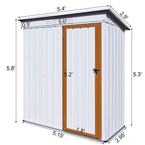 5x3 Ft Outdoor Storage Shed Storage Shed Garden Shed with Slopping Roof Vents Hinge Door and Lock, for Patio Backyard Lawn Garden