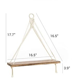 Mkono Macrame Hanging Shelves Boho Wall Decor Set of 2 Rustic Wood Floating Storage Shelf for Bedroom Bathroom Living Room Nursery Dorm Room, Display Shelving for Hanging Plants Photos