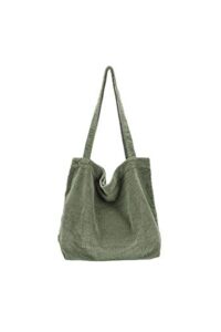 ulisty women large capacity corduroy tote bag casual shoulder bag fashion handbag shopping bag daily bag green