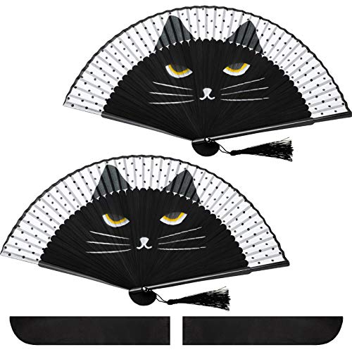 Hand Held Folding Fan Cat Folding Fan Cartoon Cute Cat Silk Fan Women Party Cat Fan with Store Bag for Wedding Dancing Church Gifts Home Decoration Hand Held Folding Fan Cat Folding Fan Cartoon Cute Cat Silk Fan Women Party Cat Fan with Store Bag for W