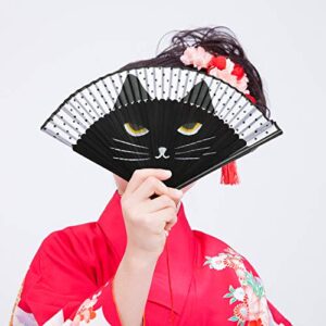 Hand Held Folding Fan Cat Folding Fan Cartoon Cute Cat Silk Fan Women Party Cat Fan with Store Bag for Wedding Dancing Church Gifts Home Decoration Hand Held Folding Fan Cat Folding Fan Cartoon Cute Cat Silk Fan Women Party Cat Fan with Store Bag for W