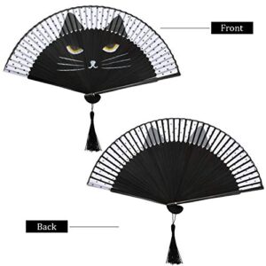 Hand Held Folding Fan Cat Folding Fan Cartoon Cute Cat Silk Fan Women Party Cat Fan with Store Bag for Wedding Dancing Church Gifts Home Decoration Hand Held Folding Fan Cat Folding Fan Cartoon Cute Cat Silk Fan Women Party Cat Fan with Store Bag for W