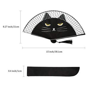 Hand Held Folding Fan Cat Folding Fan Cartoon Cute Cat Silk Fan Women Party Cat Fan with Store Bag for Wedding Dancing Church Gifts Home Decoration Hand Held Folding Fan Cat Folding Fan Cartoon Cute Cat Silk Fan Women Party Cat Fan with Store Bag for W